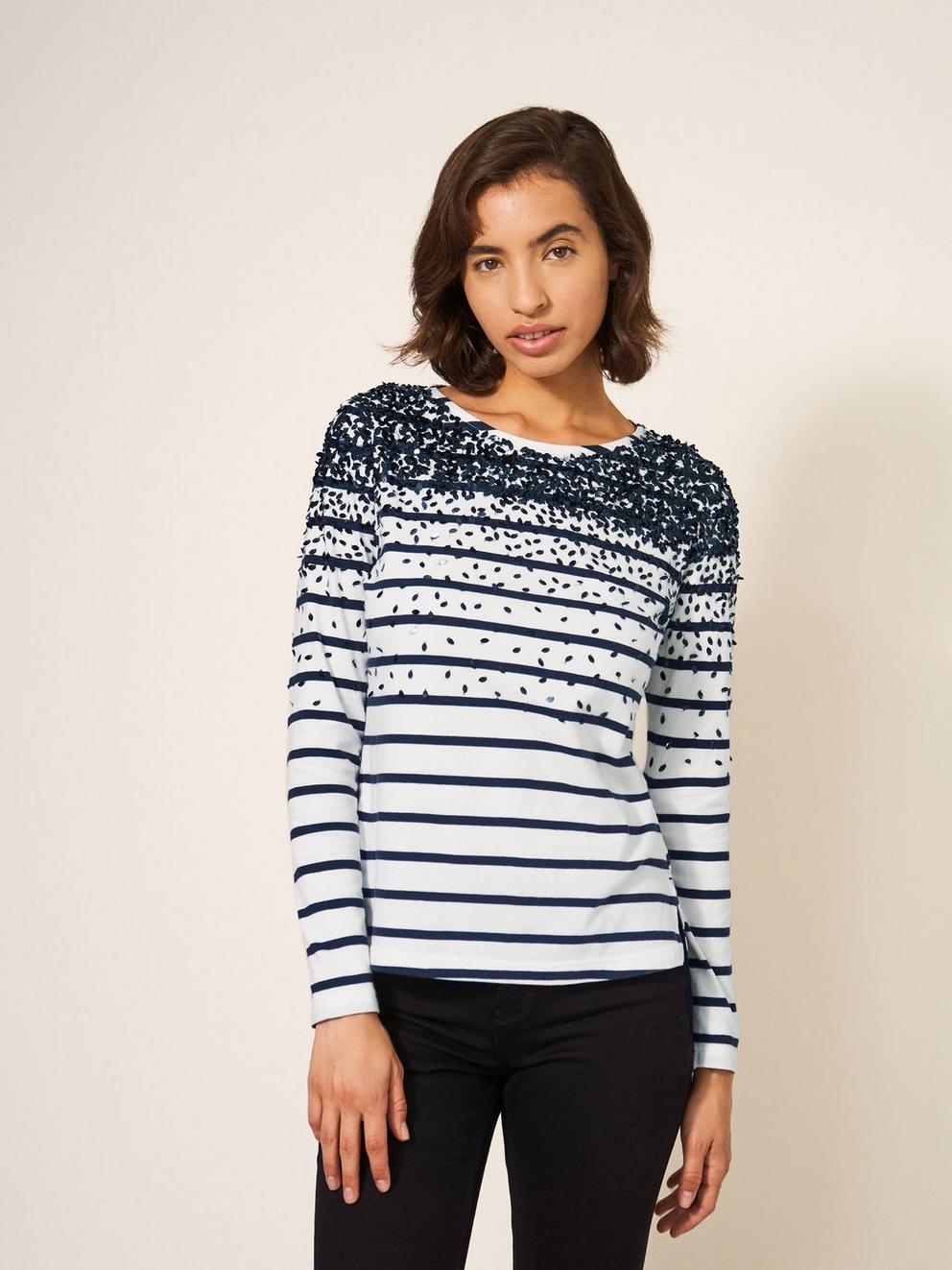 Caramel Stripe Jersey Top in NAVY STRIPE - LIFESTYLE