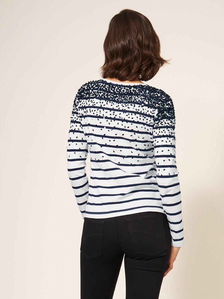 Caramel Stripe Jersey Top in NAVY STRIPE - MODEL BACK