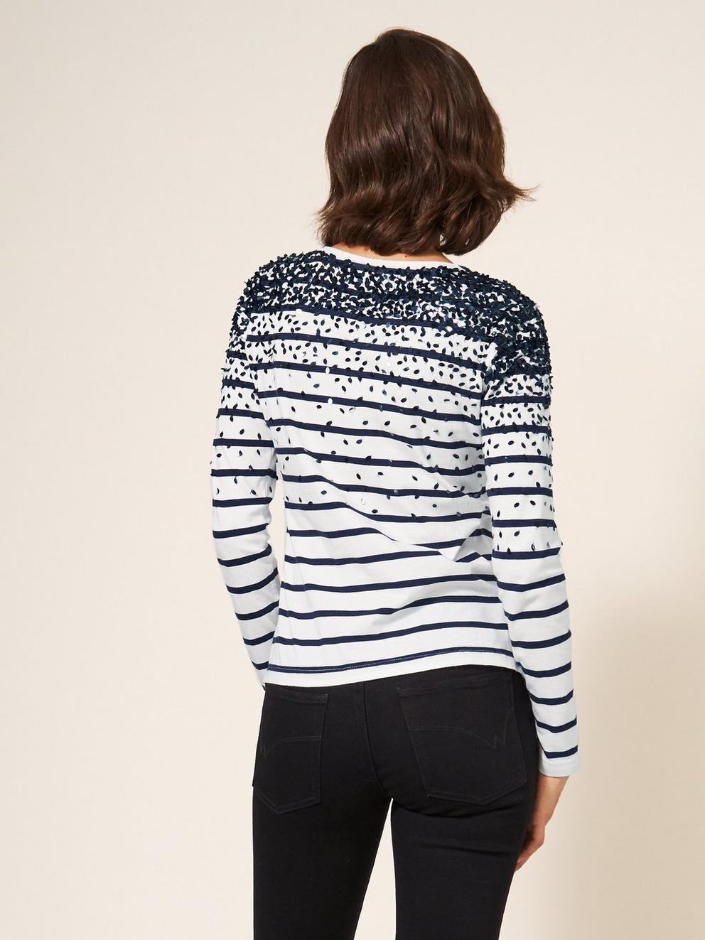 Caramel Stripe Jersey Top in NAVY STRIPE - MODEL BACK