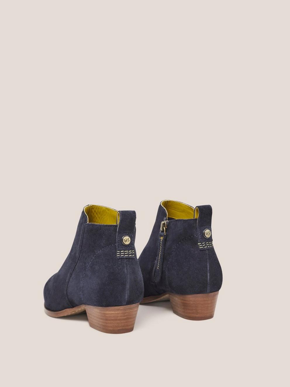 Ella Block Heeled Boot in NAVY - FLAT BACK