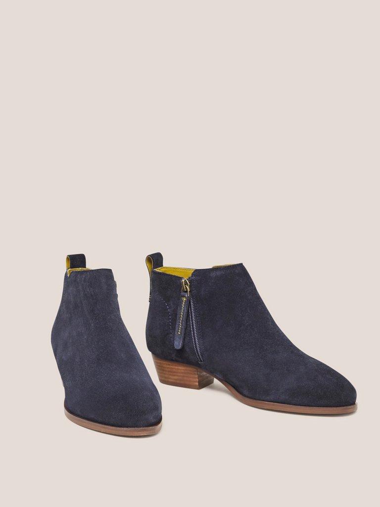 Ella Block Heeled Boot in NAVY - FLAT FRONT