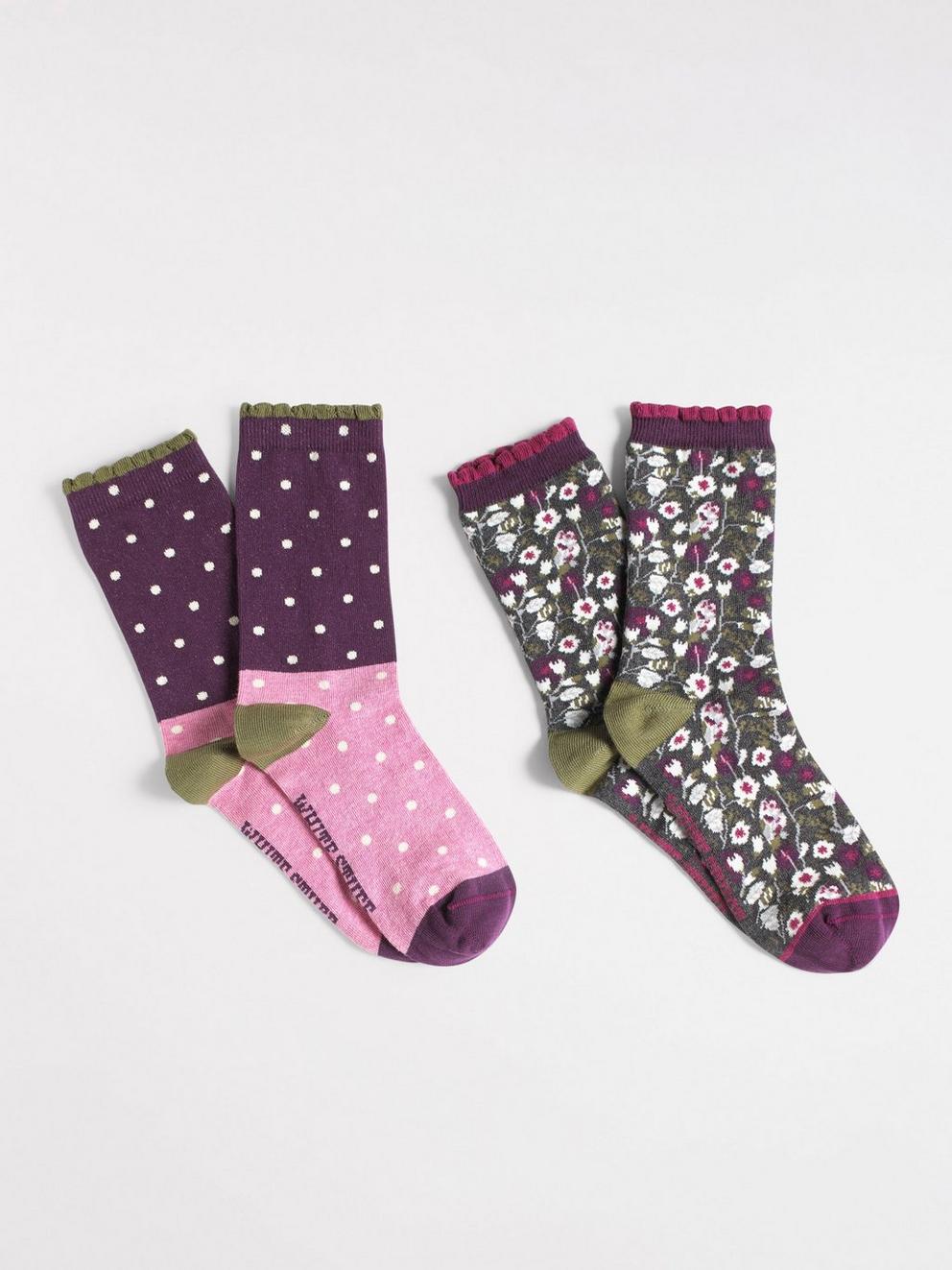 Hiding Owls Sock 2 Pack in MULTI - FLAT FRONT