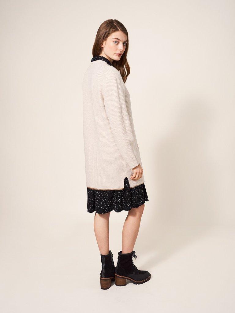 Speckled Longline Cardi in NEUTRAL - MODEL BACK