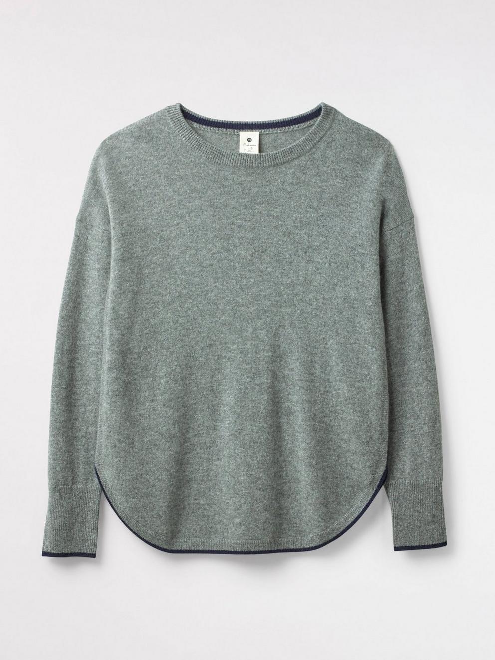 Cashmere Ella Curve Hem Jumper in MID GREY - FLAT FRONT