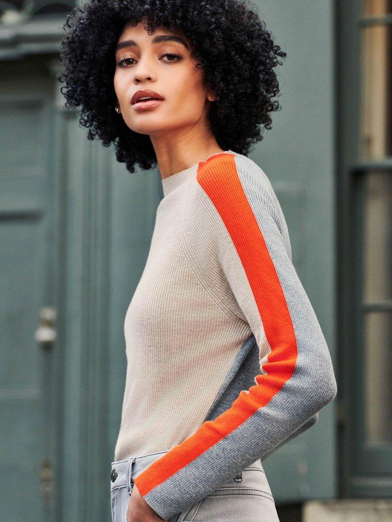 Cashmere Ella Curve Hem Jumper in TANGERINE ORANGE PLAIN - MIXED