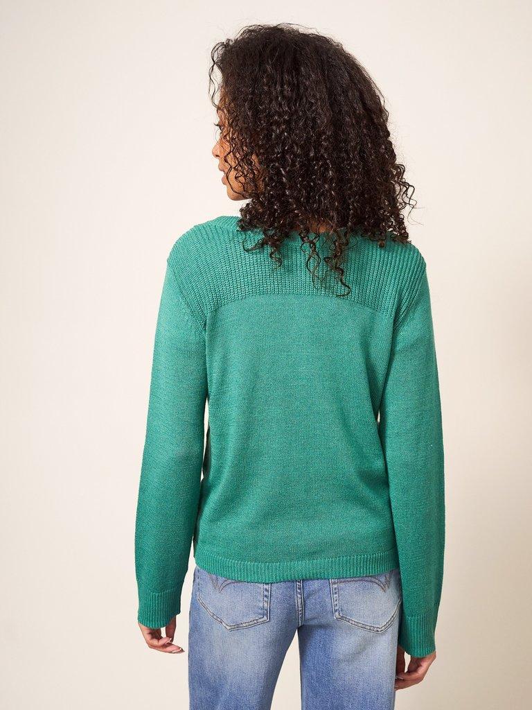 Tilly Cable Poncho in JADE GREEN - MODEL BACK