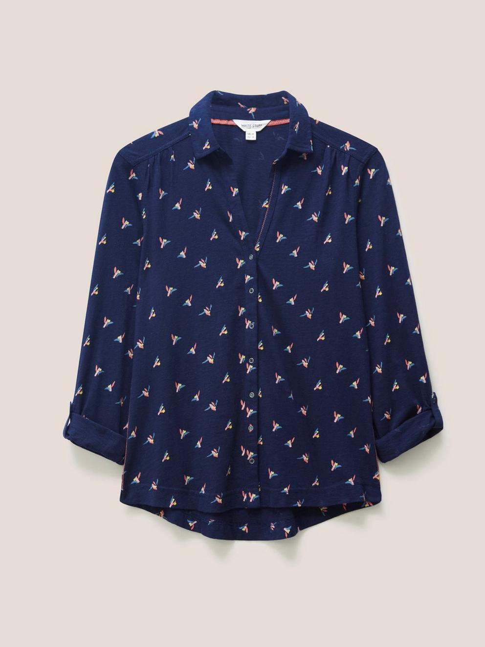 Silence Jersey Shirt in NAVY PRINT - FLAT FRONT