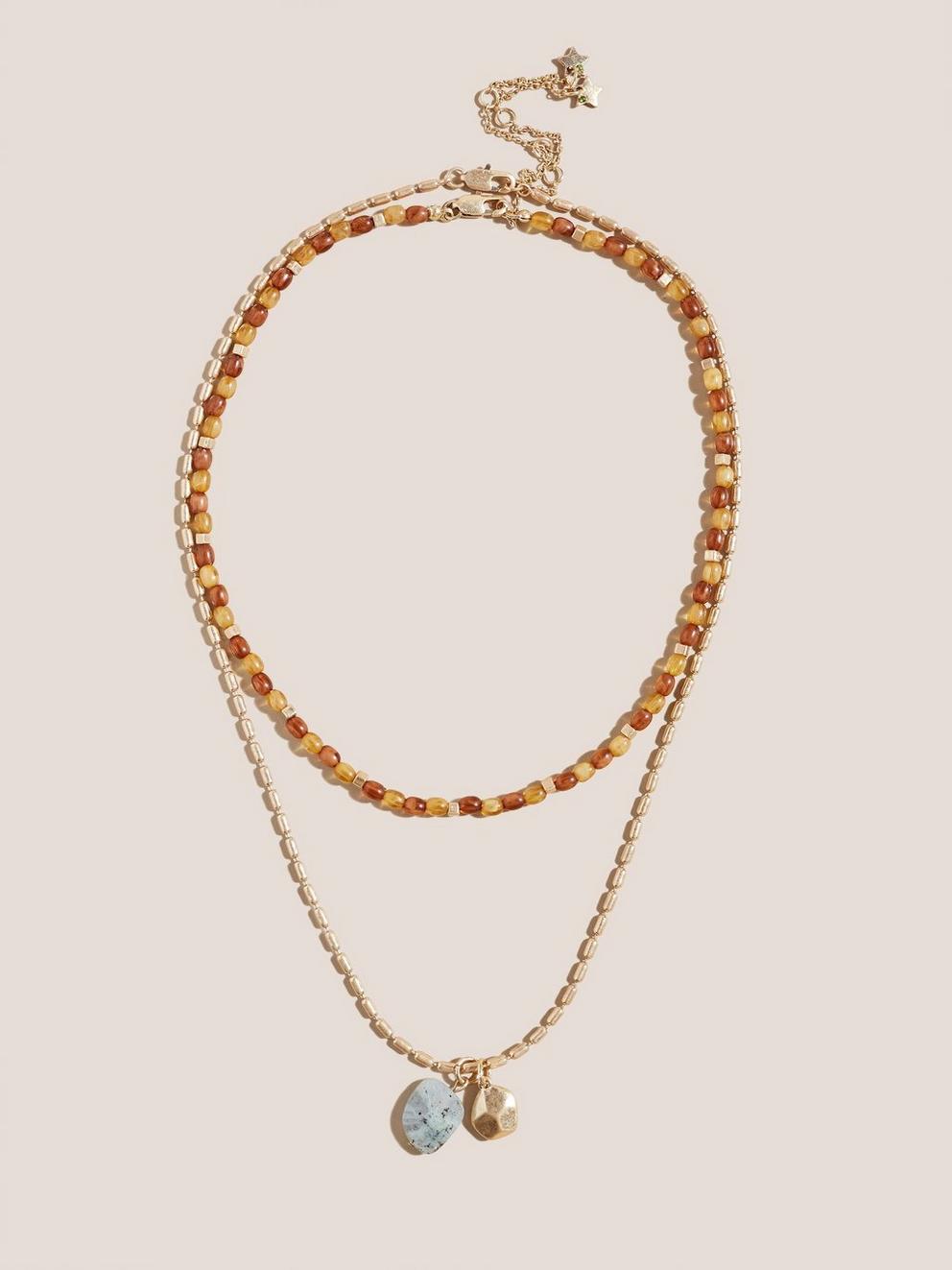 Speckled Ceramic Bead Necklace in MULTI YELLOW - FLAT FRONT