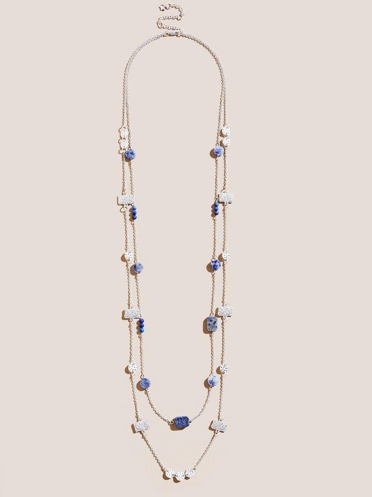 Stripe Wood Circle Necklace in LAUNDERED BLUE - FLAT FRONT