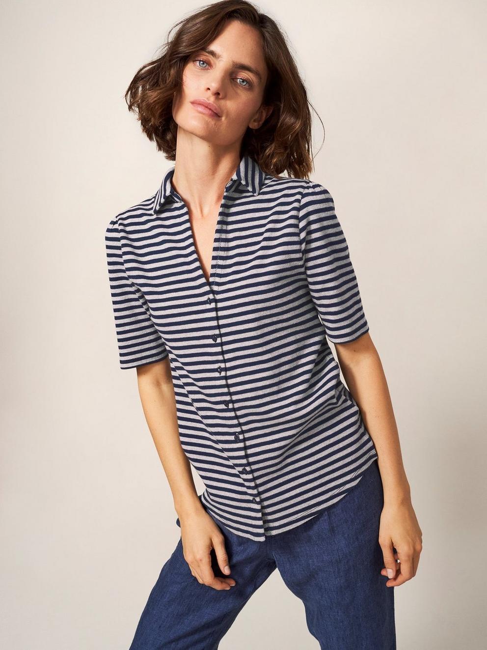 Stripes Galore Jersey Top in MULTI STRIPE - MODEL FRONT