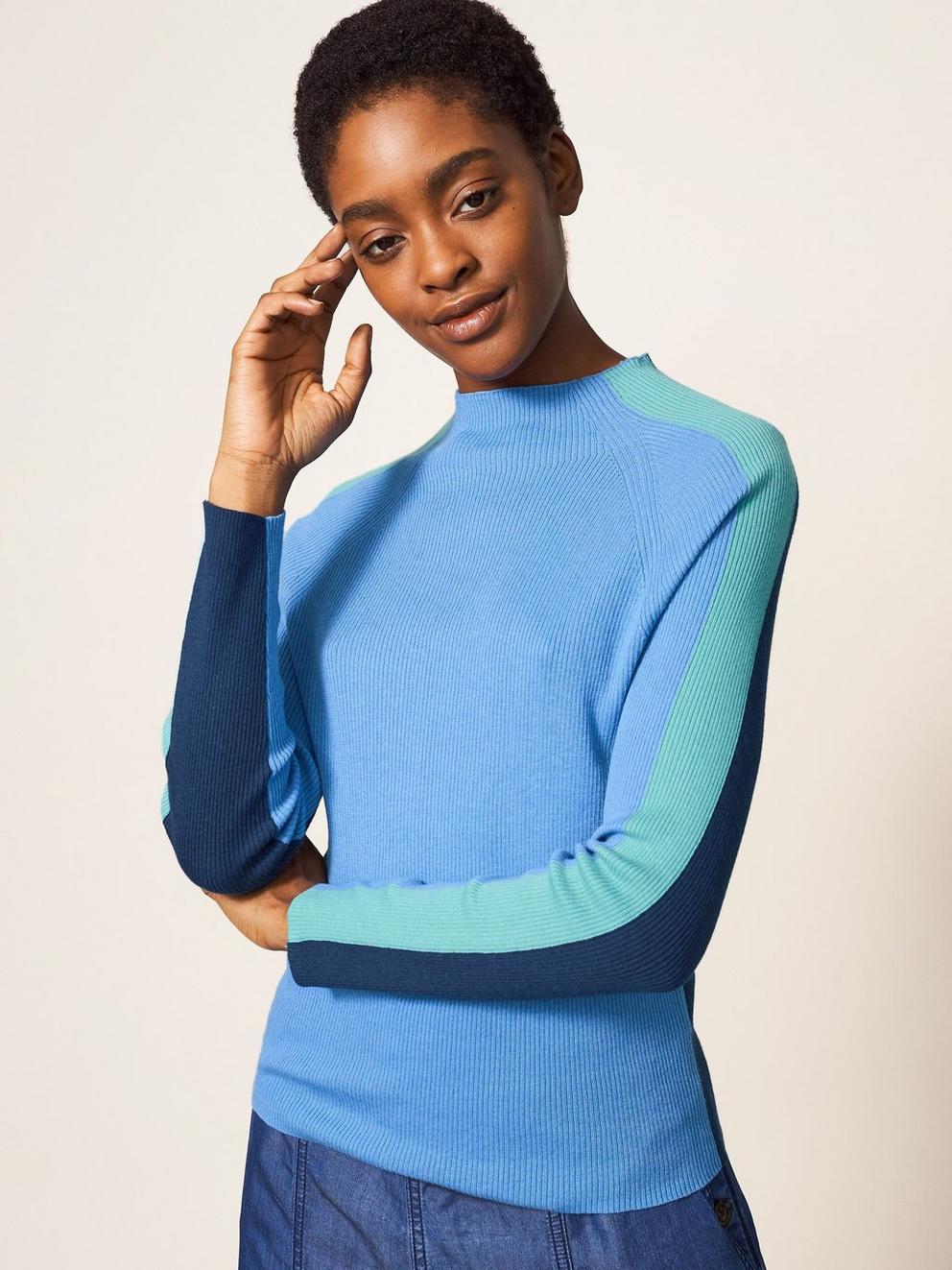 Rue De Pomme Jersey Sweat in BLUE - MODEL FRONT