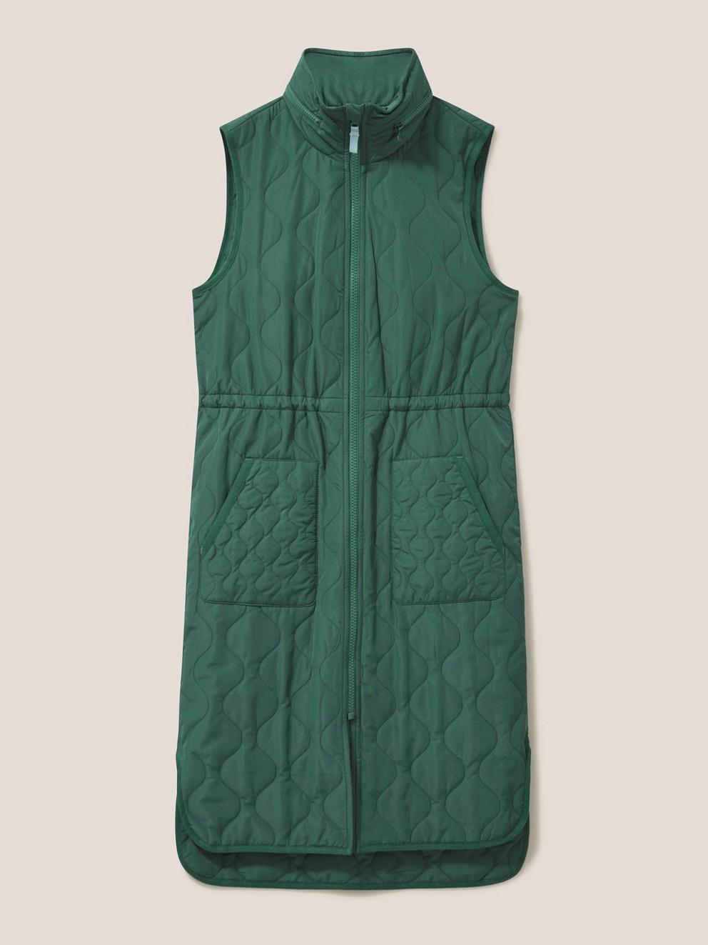 Haweswater Funnel Gilet in PERIDOT GREEN PLAIN - FLAT FRONT