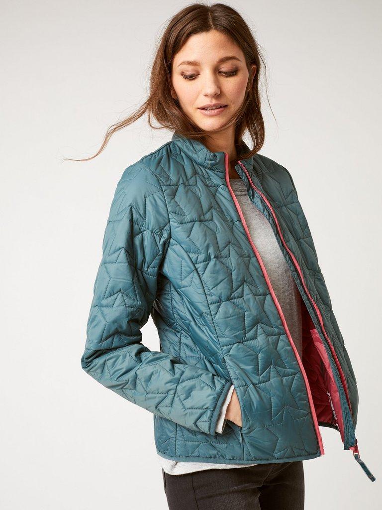 Dallington Star Quilted Jacket in GREEN - MODEL FRONT