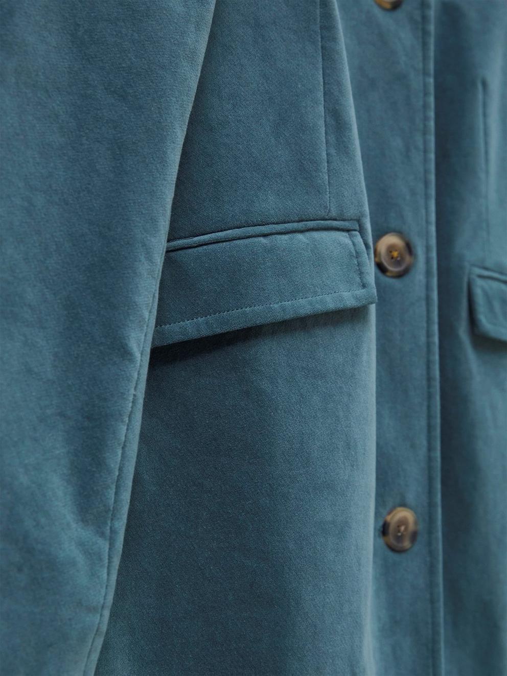 Devin Velvet Worker Jacket in TEAL - FLAT DETAIL