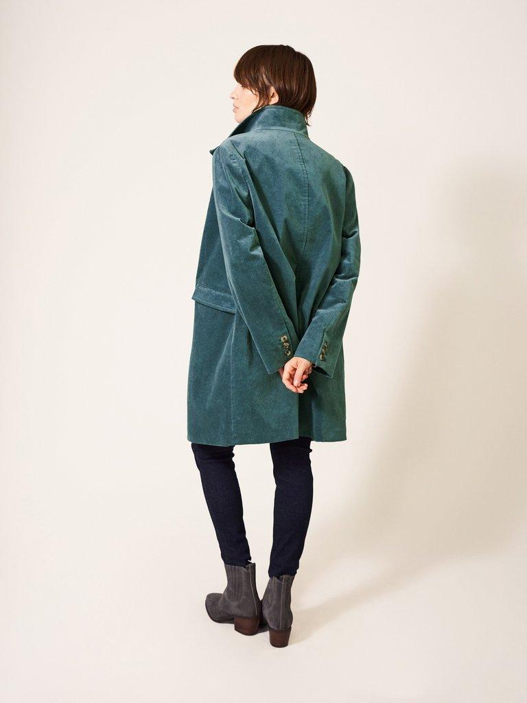 Devin Velvet Worker Jacket in TEAL - MODEL BACK