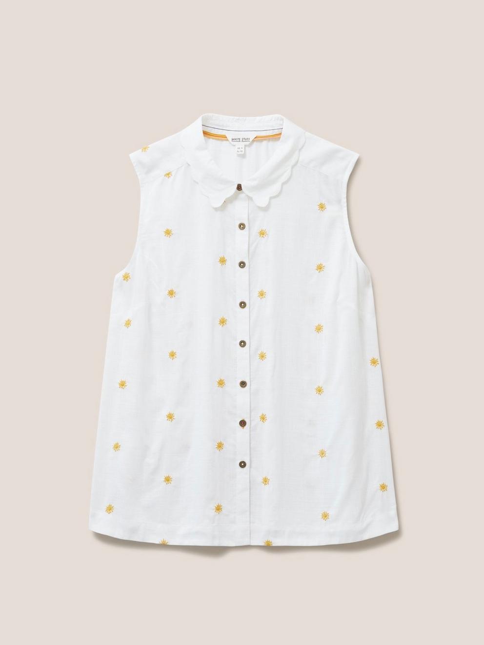 Eccles Embroidered Shirt in WHITE PLAIN - FLAT FRONT