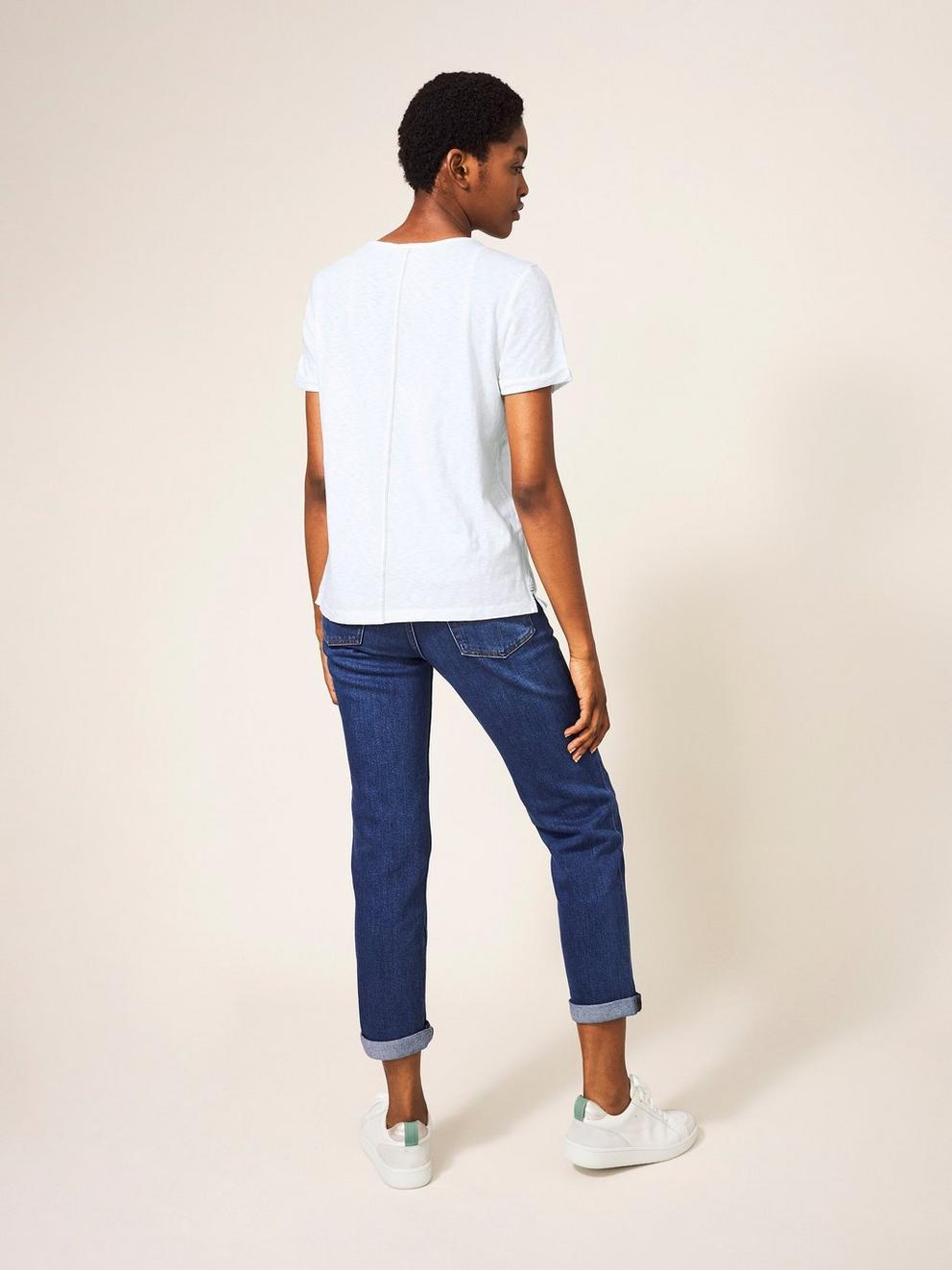 Hannah Pin Tuck Top in WHITE PLAIN - MODEL BACK