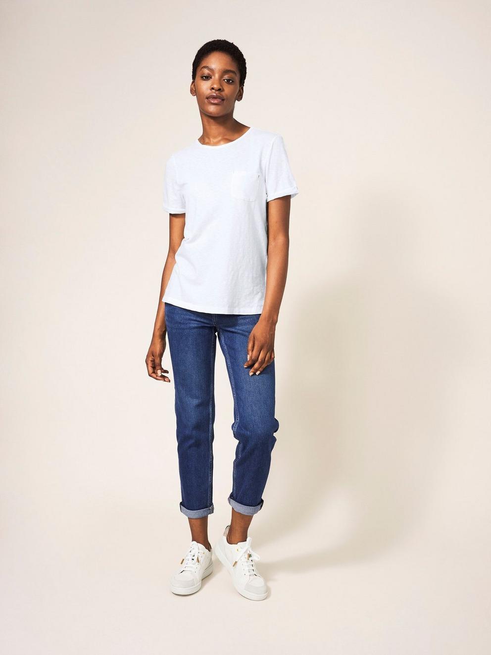 Hannah Pin Tuck Top in WHITE PLAIN - MODEL FRONT