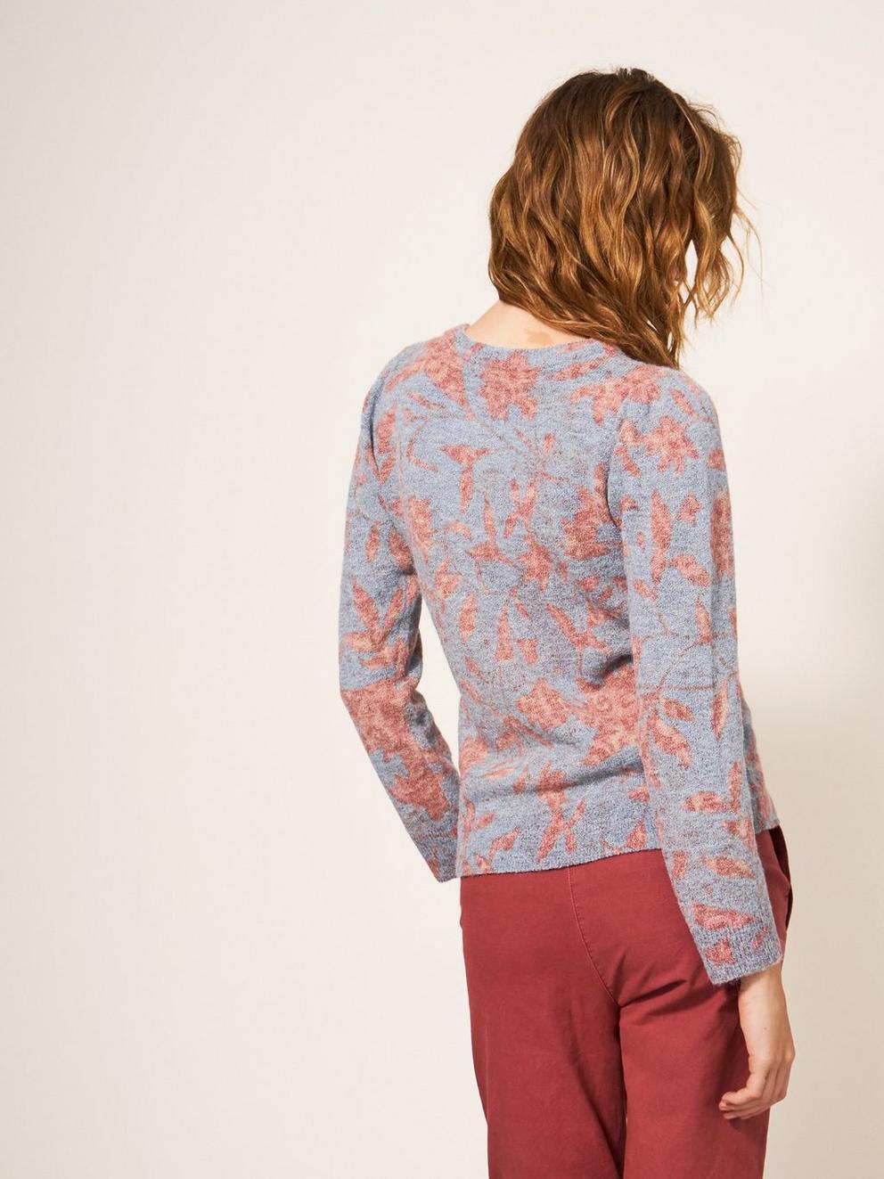 Flocking Birds Jumper in RED MULTI - MODEL BACK