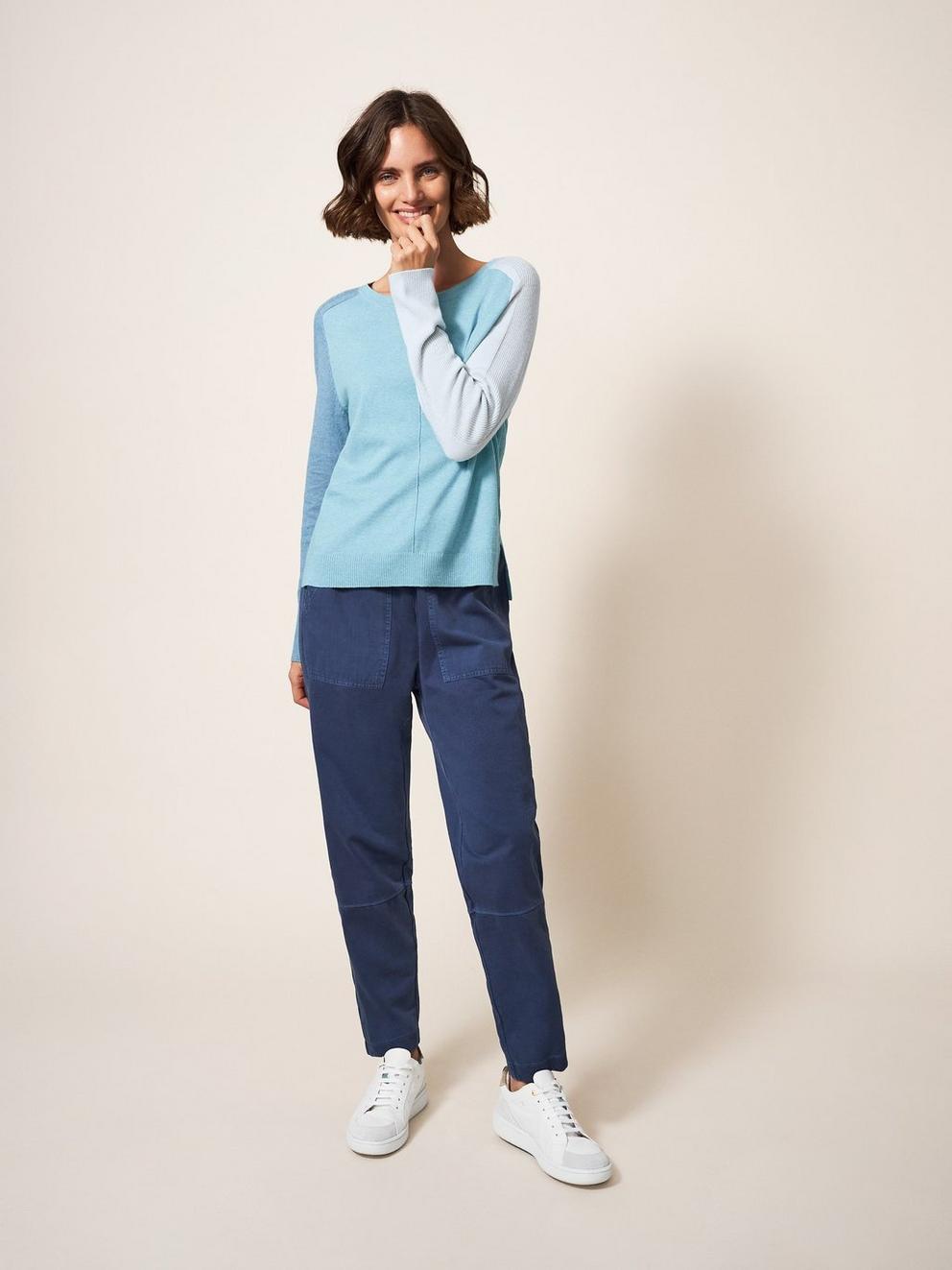 Eastside Jumper in BLUE PLAIN - MODEL FRONT