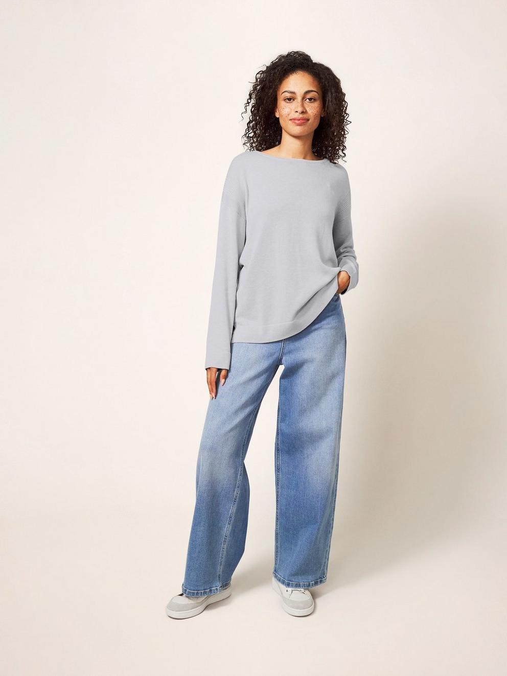 Eastside Jumper in LIGHT GREY PLAIN - MODEL FRONT