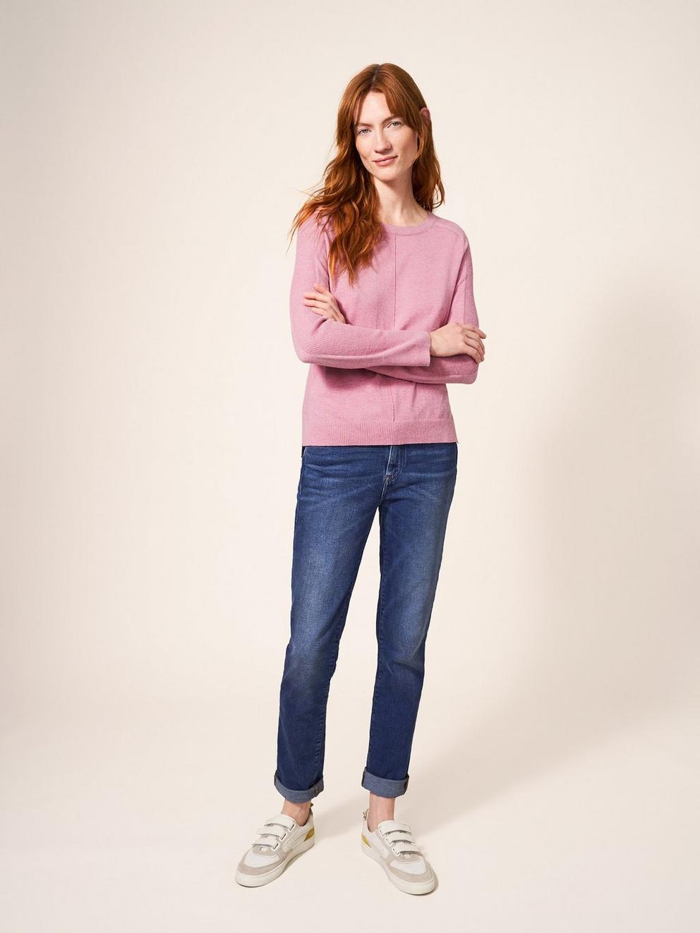 Albie Jumper in CHERRY PINK PLAIN - MODEL FRONT