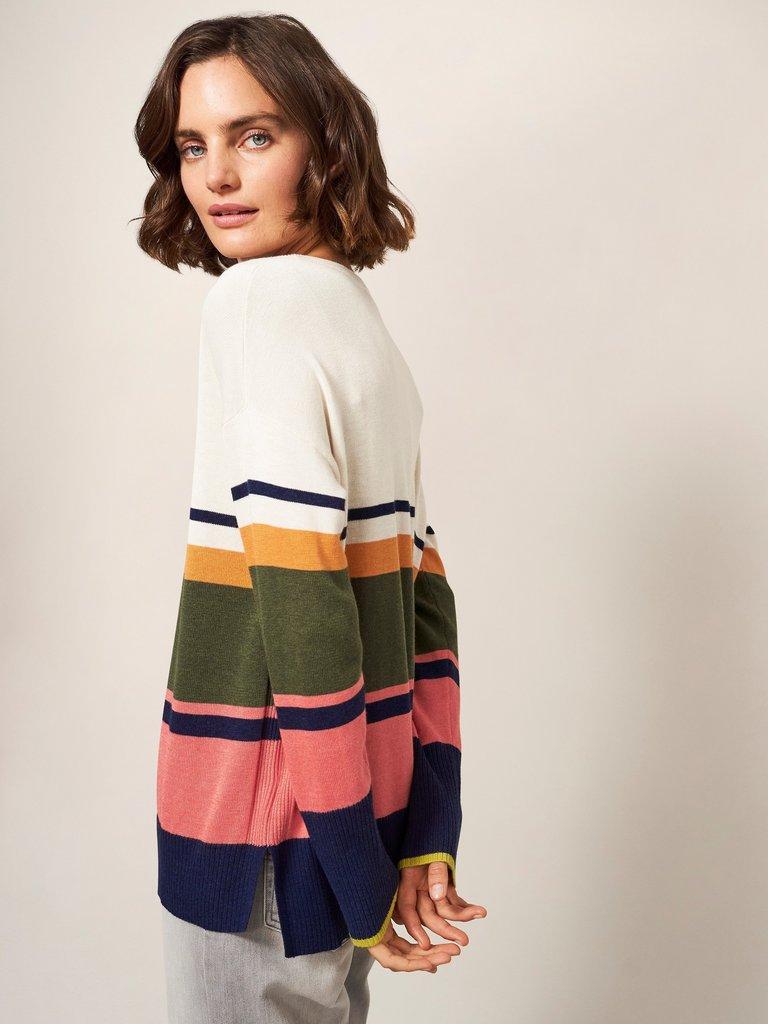 Lowland Colourblock Jumper in MULTI - MODEL BACK