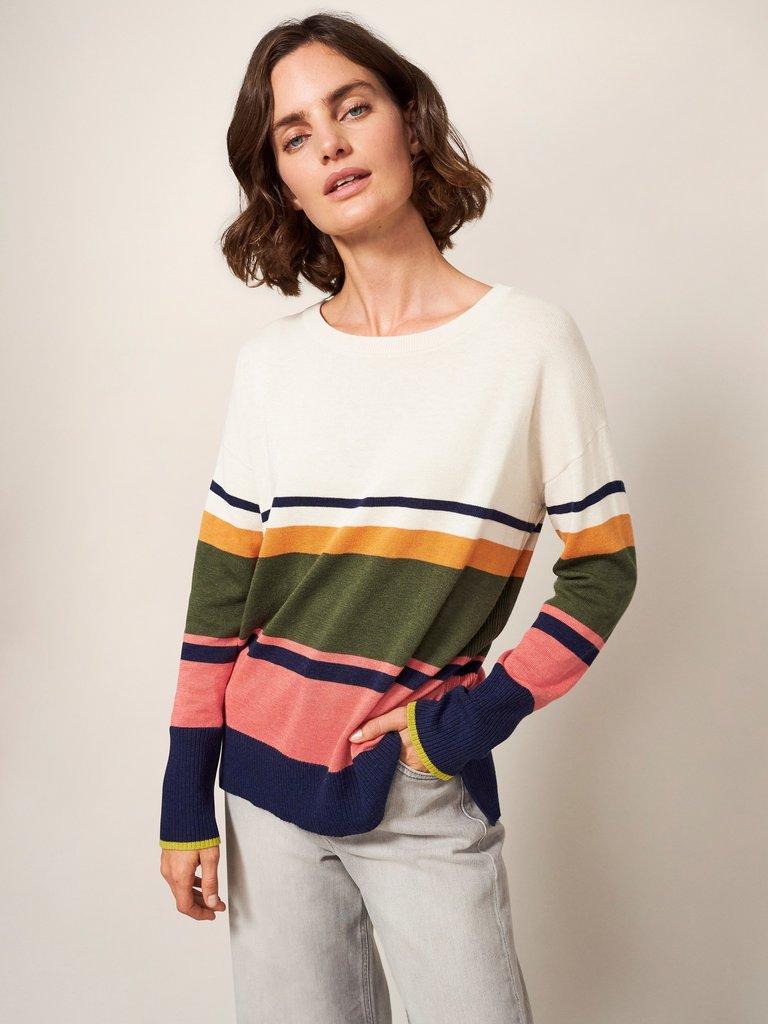 Lowland Colourblock Jumper in MULTI - MODEL FRONT