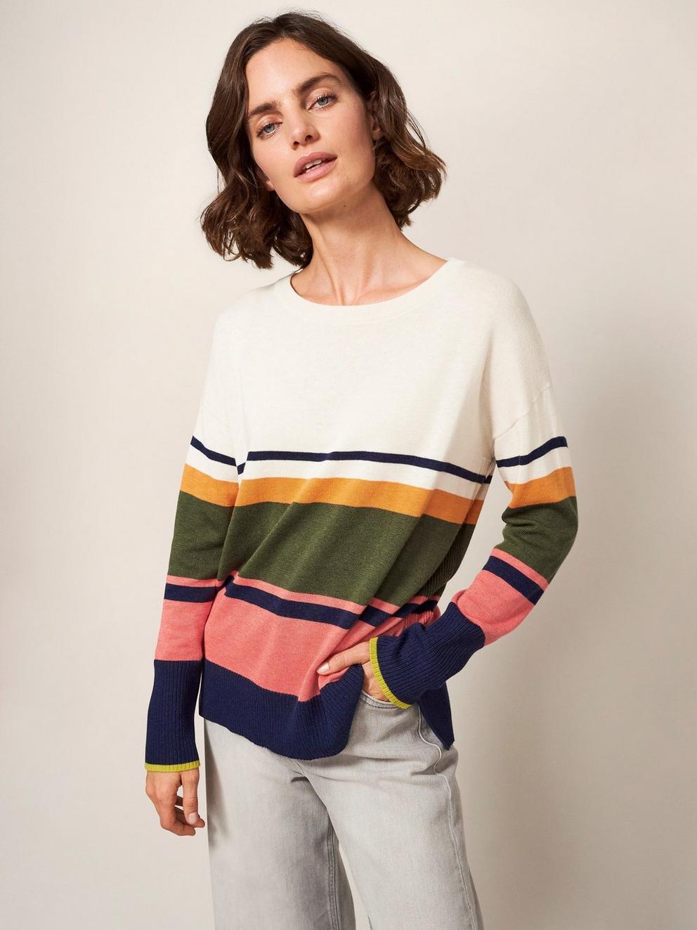 Lowland Colourblock Jumper in MULTI - MODEL FRONT