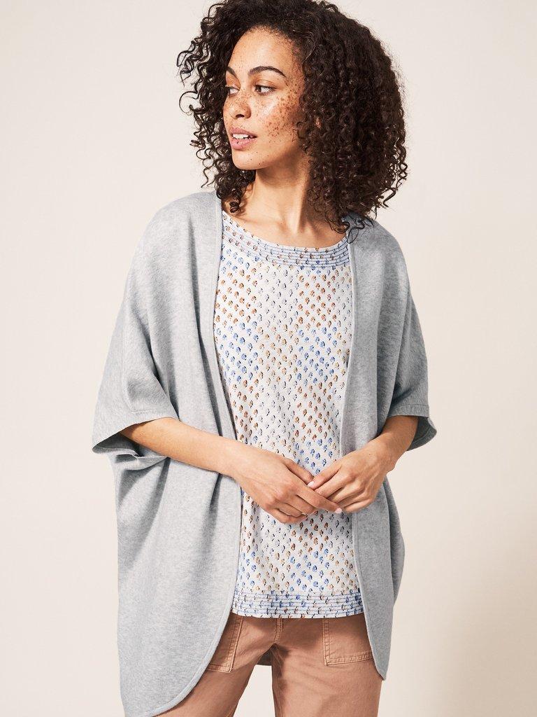 Dawn Cardi in GREY MARL PLAIN - MODEL FRONT