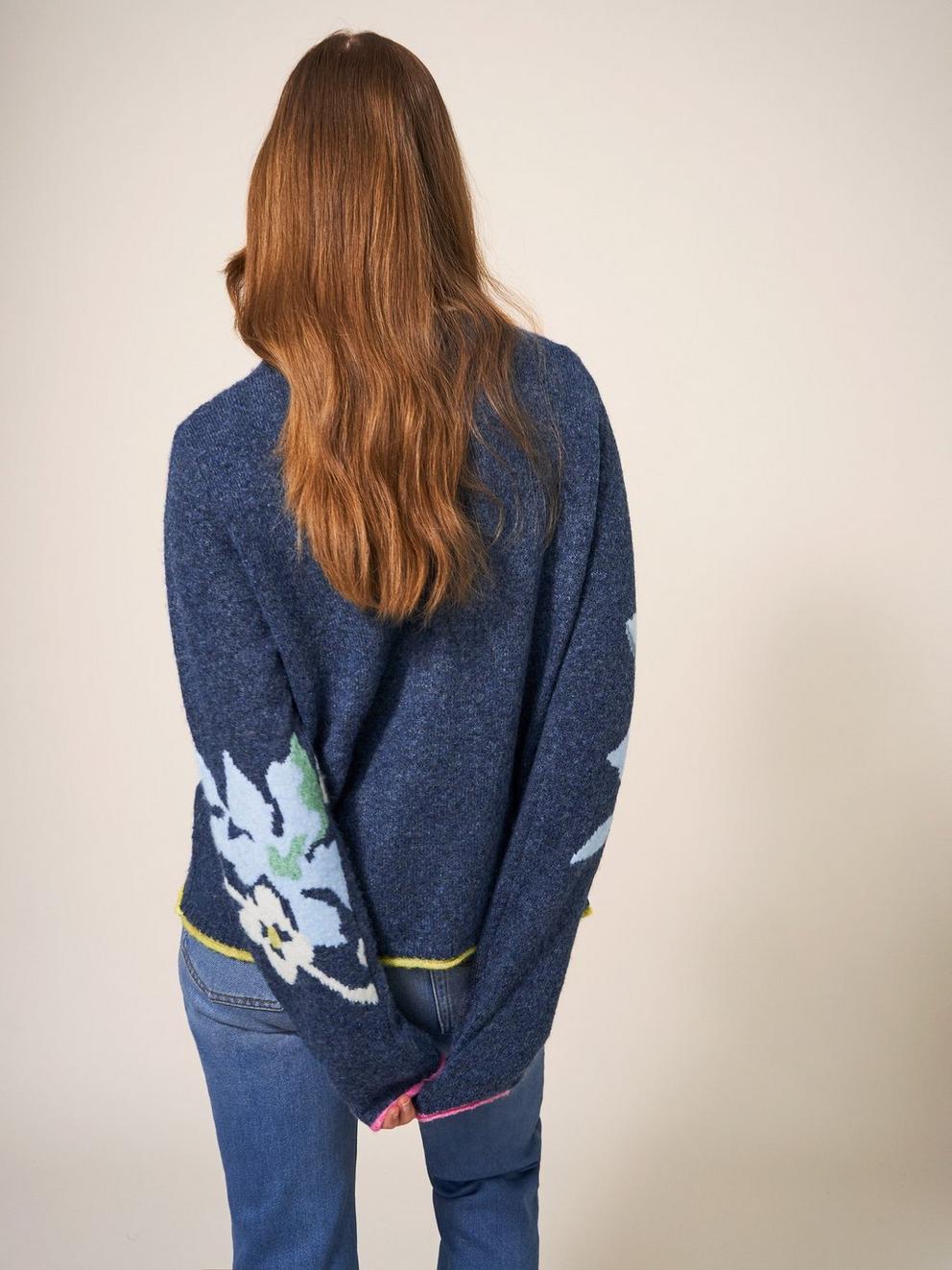 Fluttering Hearts Cardi in NAVY MIX - MODEL BACK