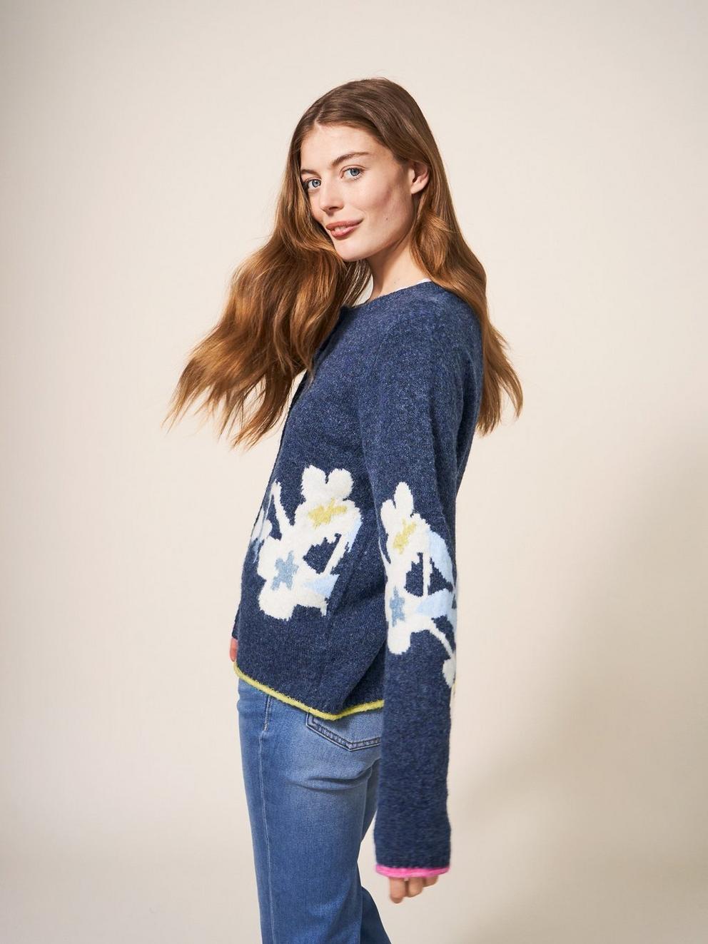 Fluttering Hearts Cardi in NAVY MIX - MODEL DETAIL