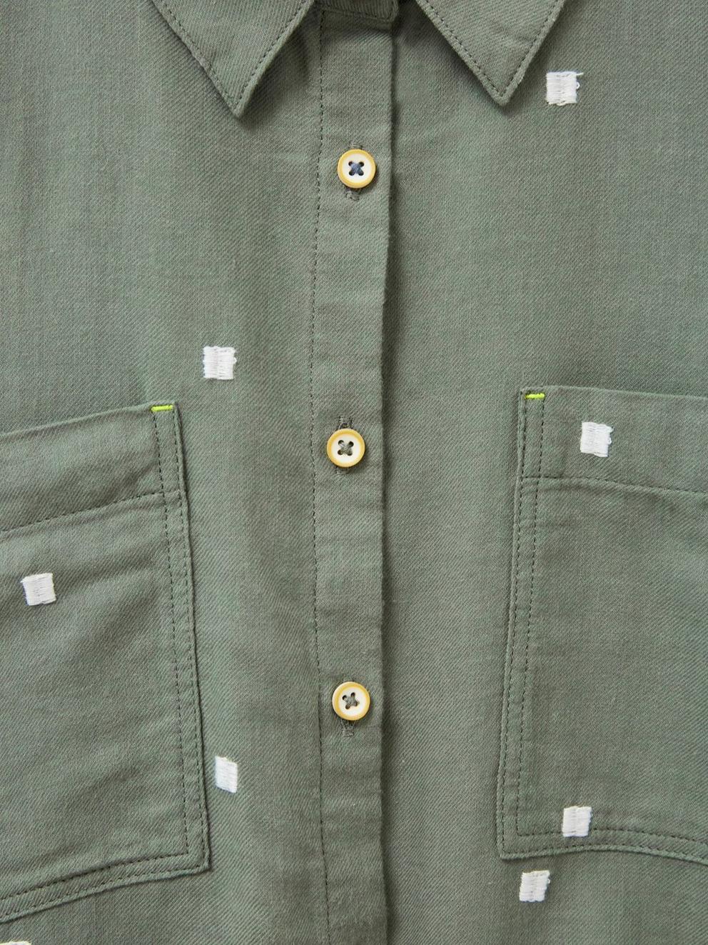 Marigold Dream Jersey Shirt in IVY GREEN PLAIN - FLAT DETAIL