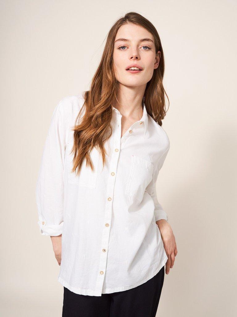 Marigold Dream Jersey Shirt in WHITE PLAIN - MODEL FRONT