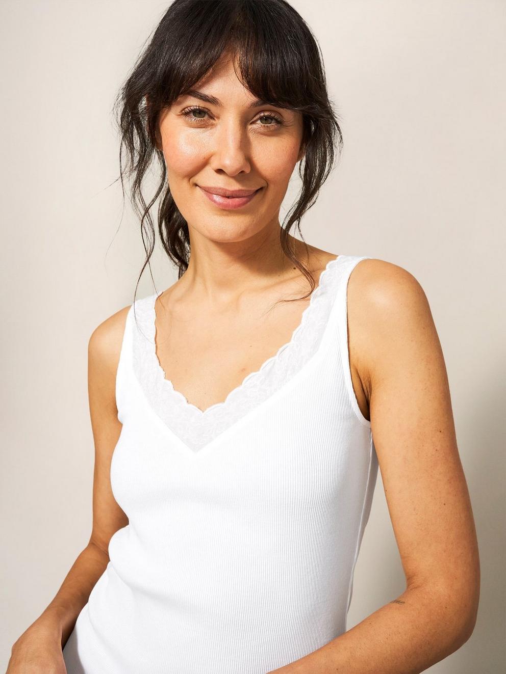 Sing Song Cami in WHITE PLAIN - MODEL DETAIL