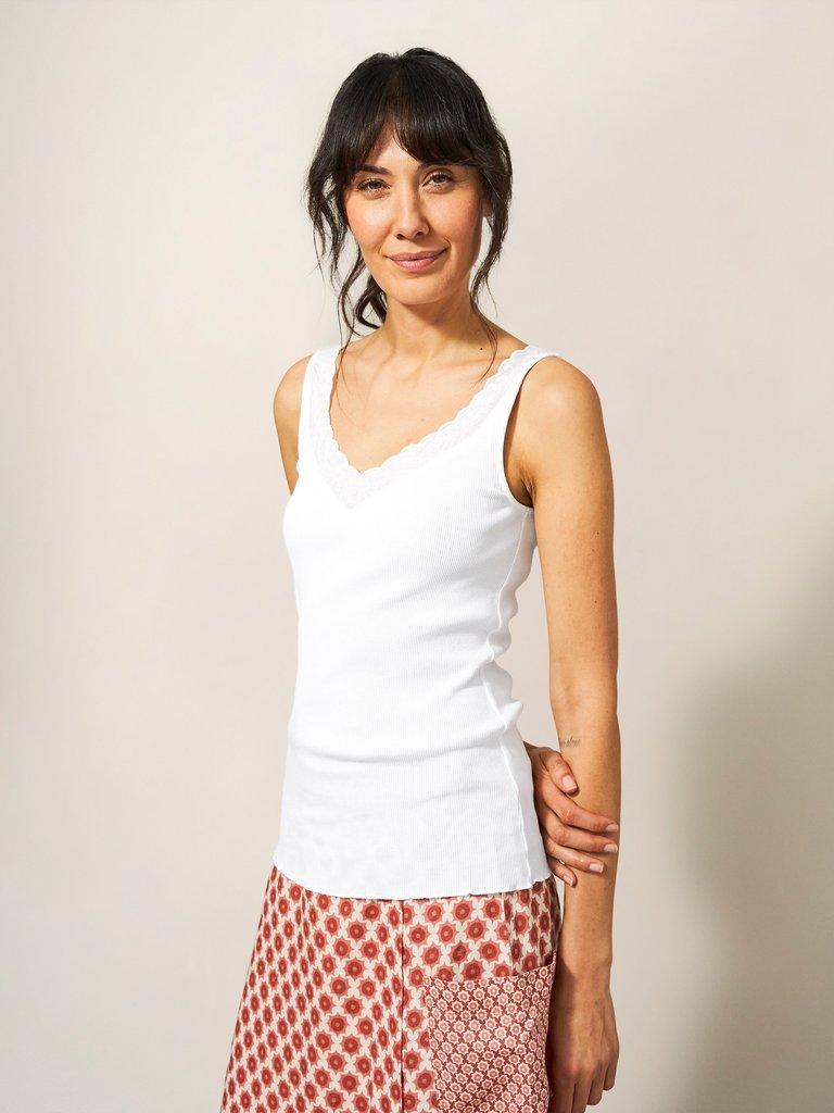 Sing Song Cami in WHITE PLAIN - MODEL FRONT