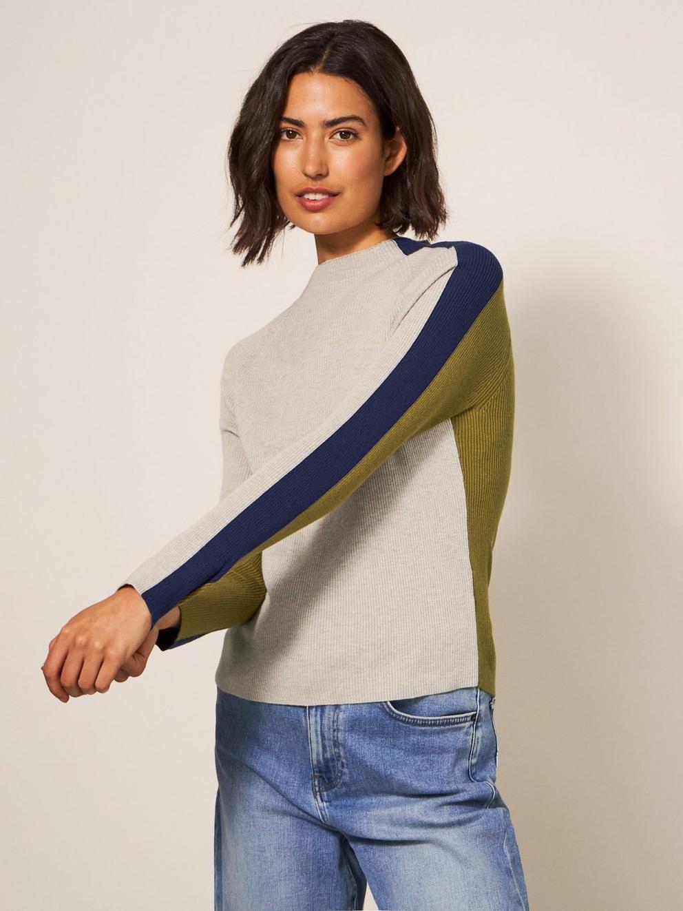 Scandi Jumper in SILVER GREY - MODEL FRONT