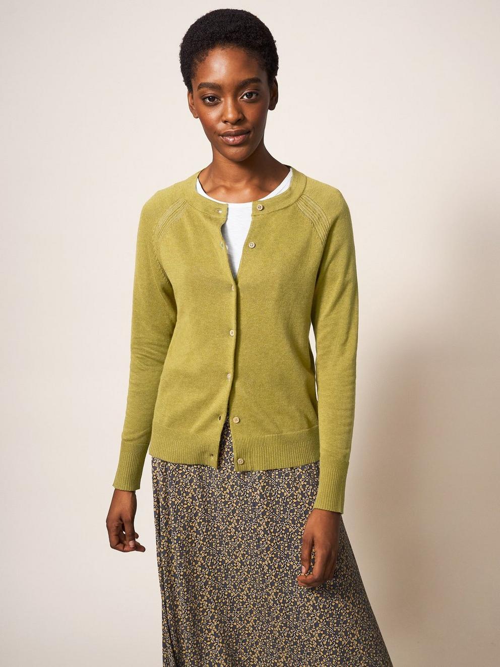 Nova Cardigan in GREEN - MODEL FRONT