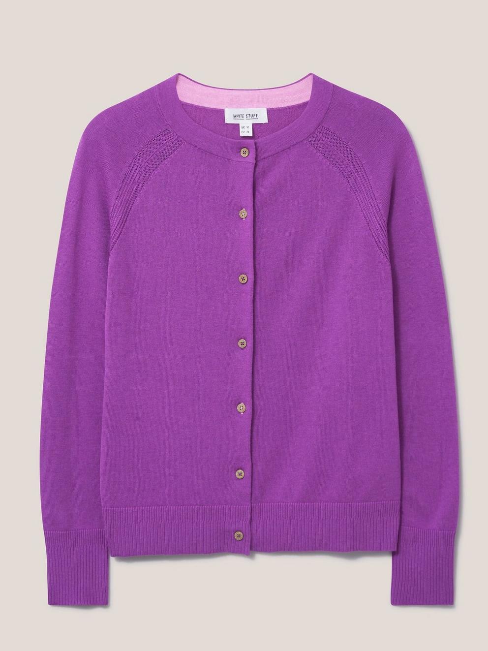 Promenade Button Cardigan in LILAC - FLAT FRONT