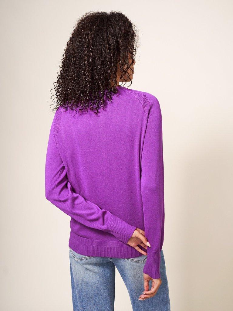 Promenade Button Cardigan in LILAC - MODEL BACK