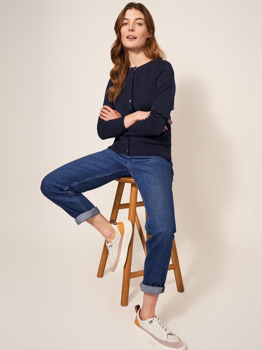 Promenade Button Cardigan in NAVY - LIFESTYLE