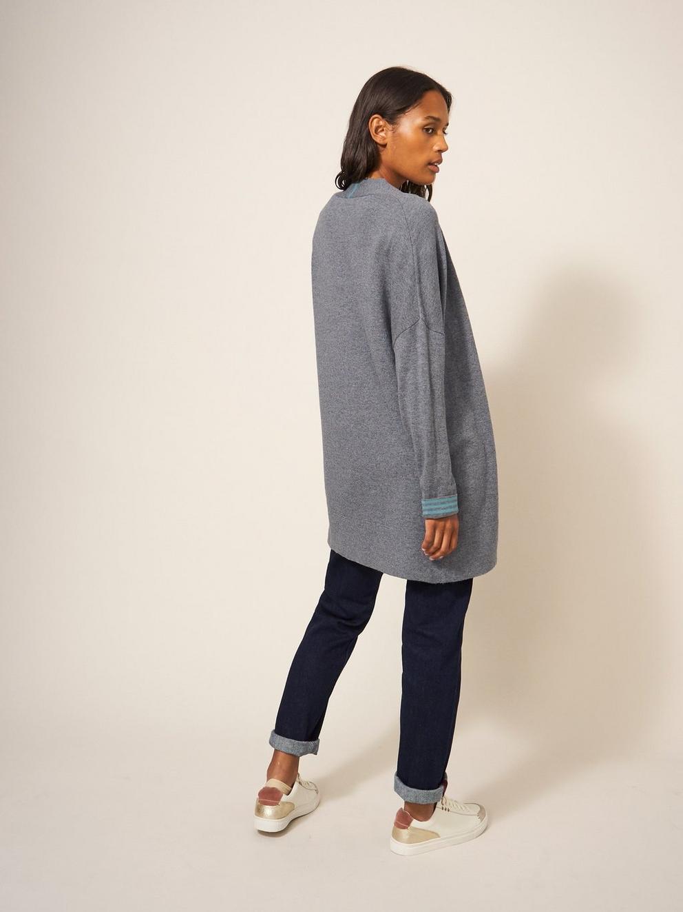 Celia Longline Cardi in SILVER GREY - MODEL BACK