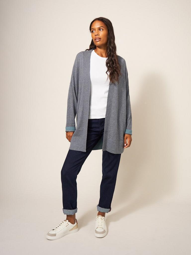 Celia Longline Cardi in SILVER GREY - MODEL FRONT