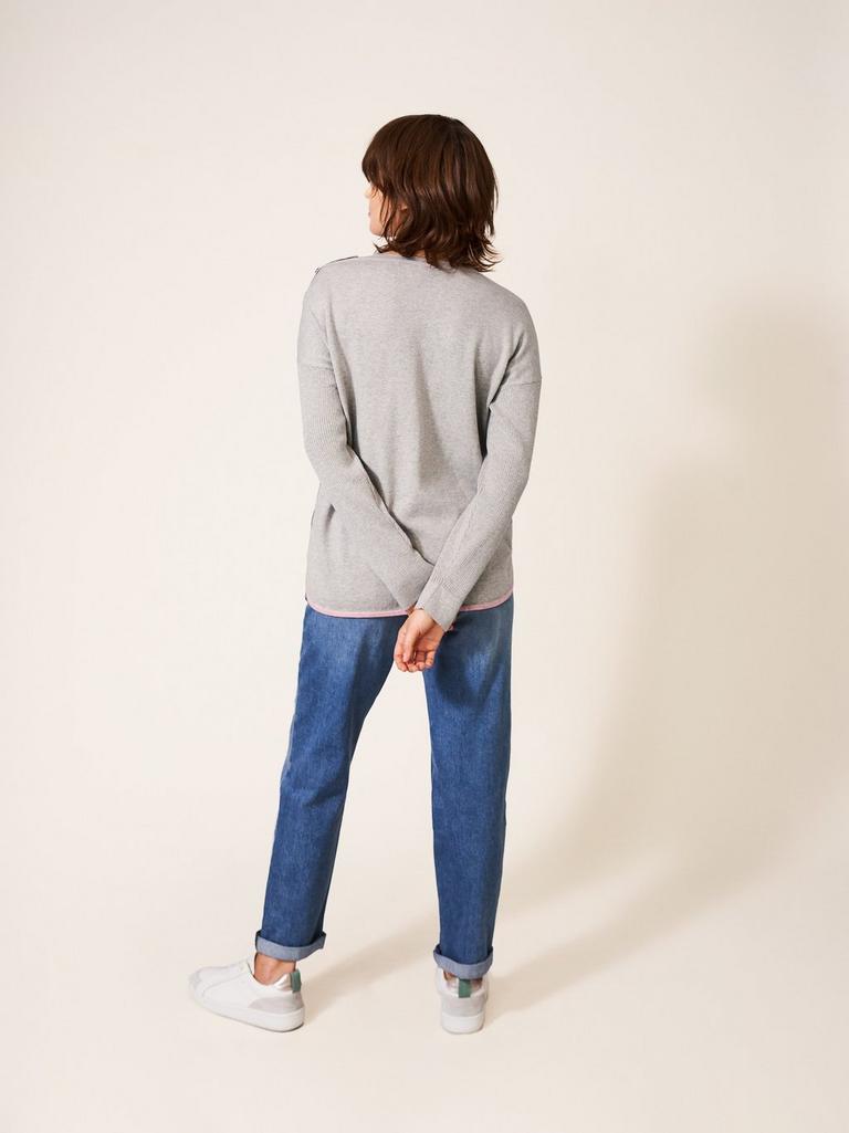 Promenade Cotton Jumper in GREY - MODEL BACK