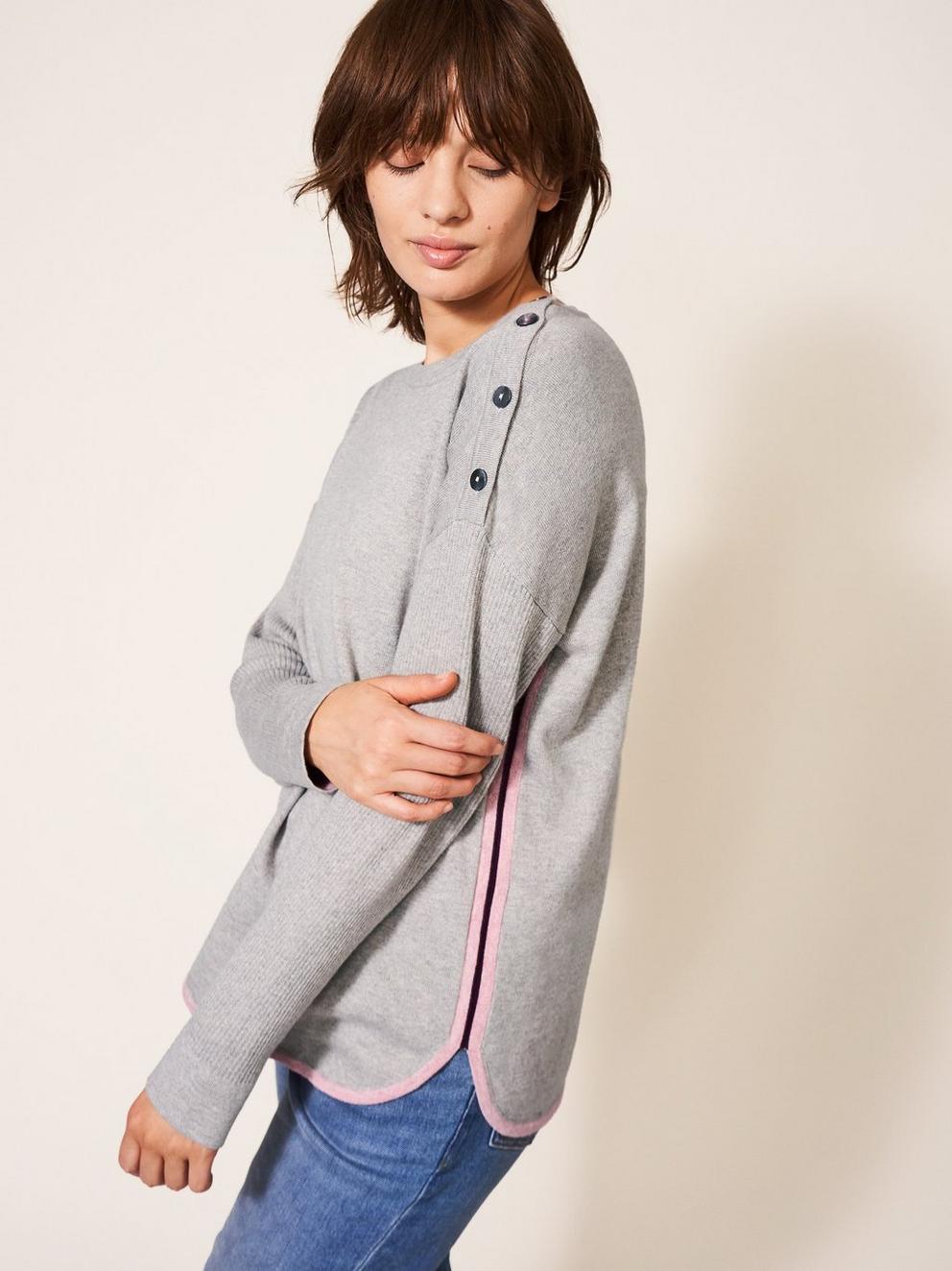 Promenade Cotton Jumper in GREY - MODEL DETAIL