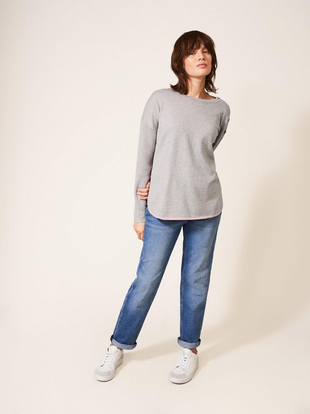 Promenade Cotton Jumper in GREY - MODEL FRONT