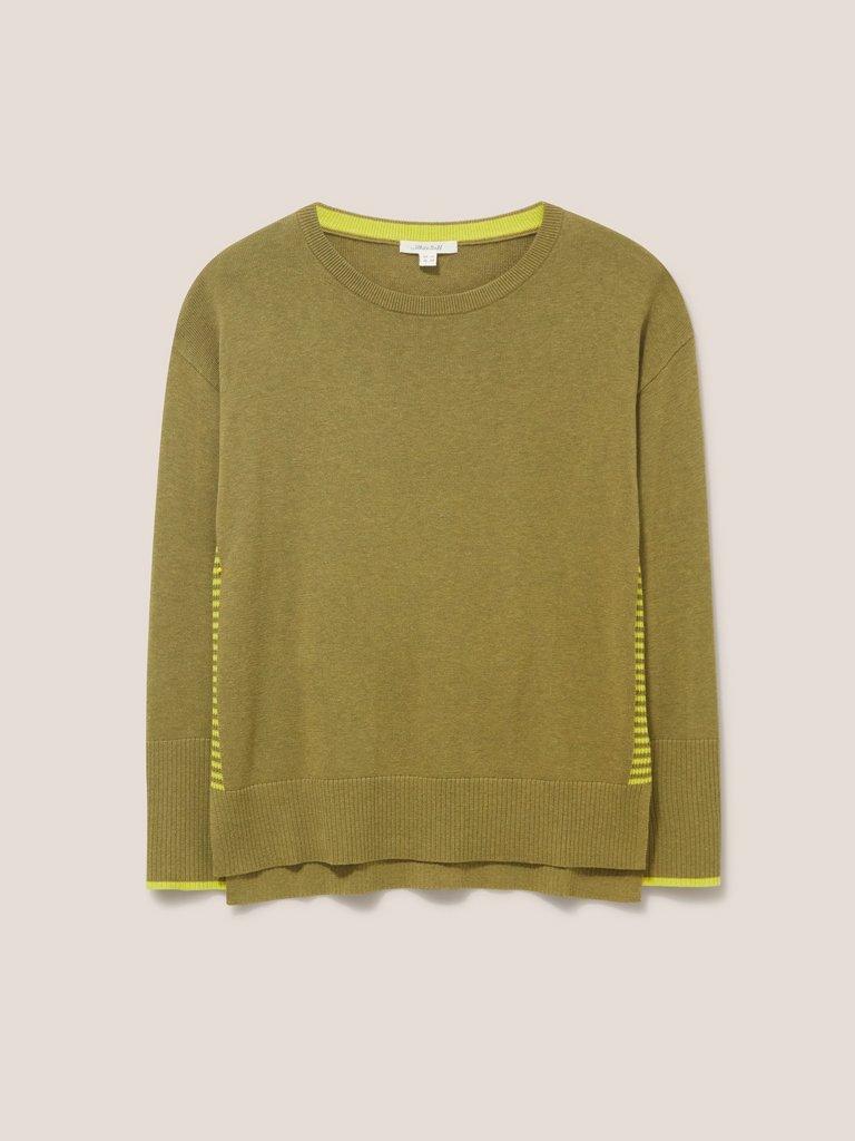 Promenade Cotton Jumper in KIWI GREEN PLAIN - FLAT FRONT