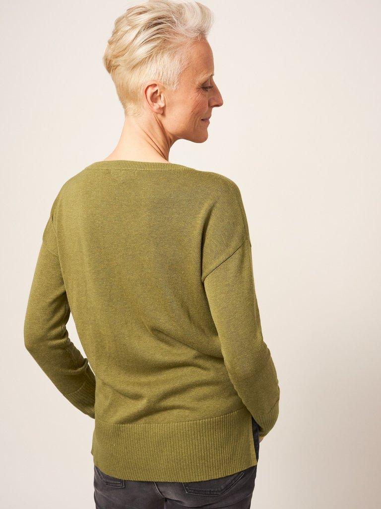 Promenade Cotton Jumper in KIWI GREEN PLAIN - MODEL BACK