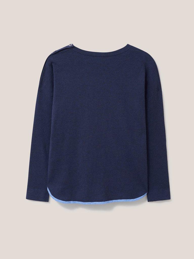 Promenade Cotton Jumper in NAVY PLAIN - FLAT BACK