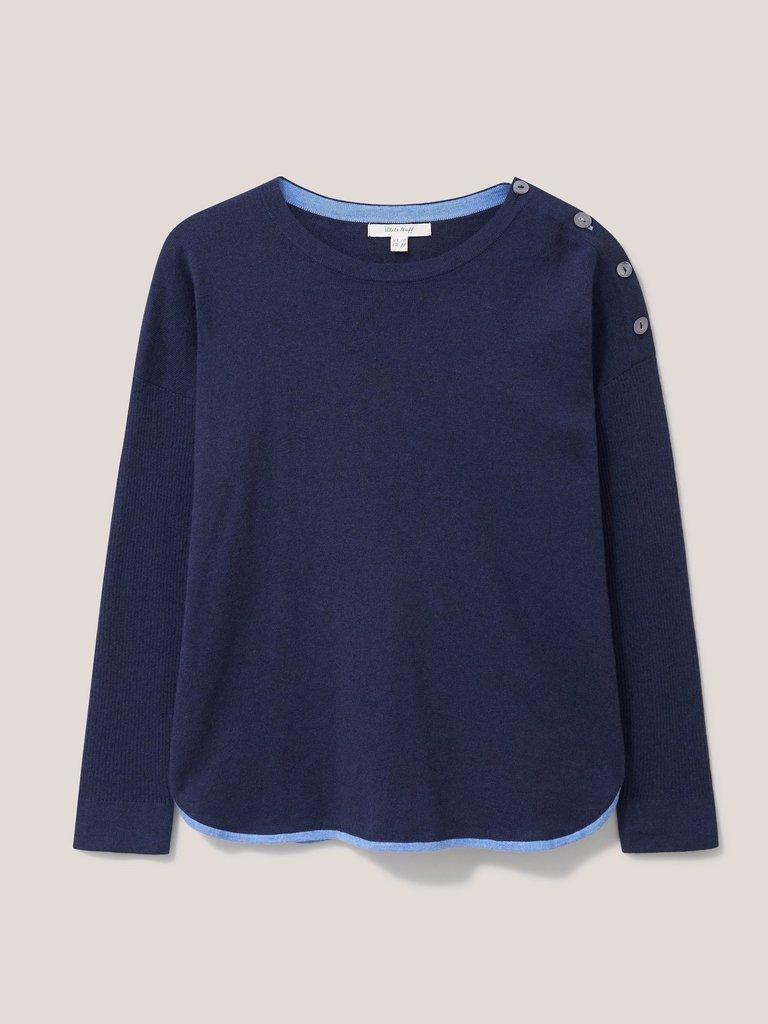 Promenade Cotton Jumper in NAVY PLAIN - FLAT FRONT